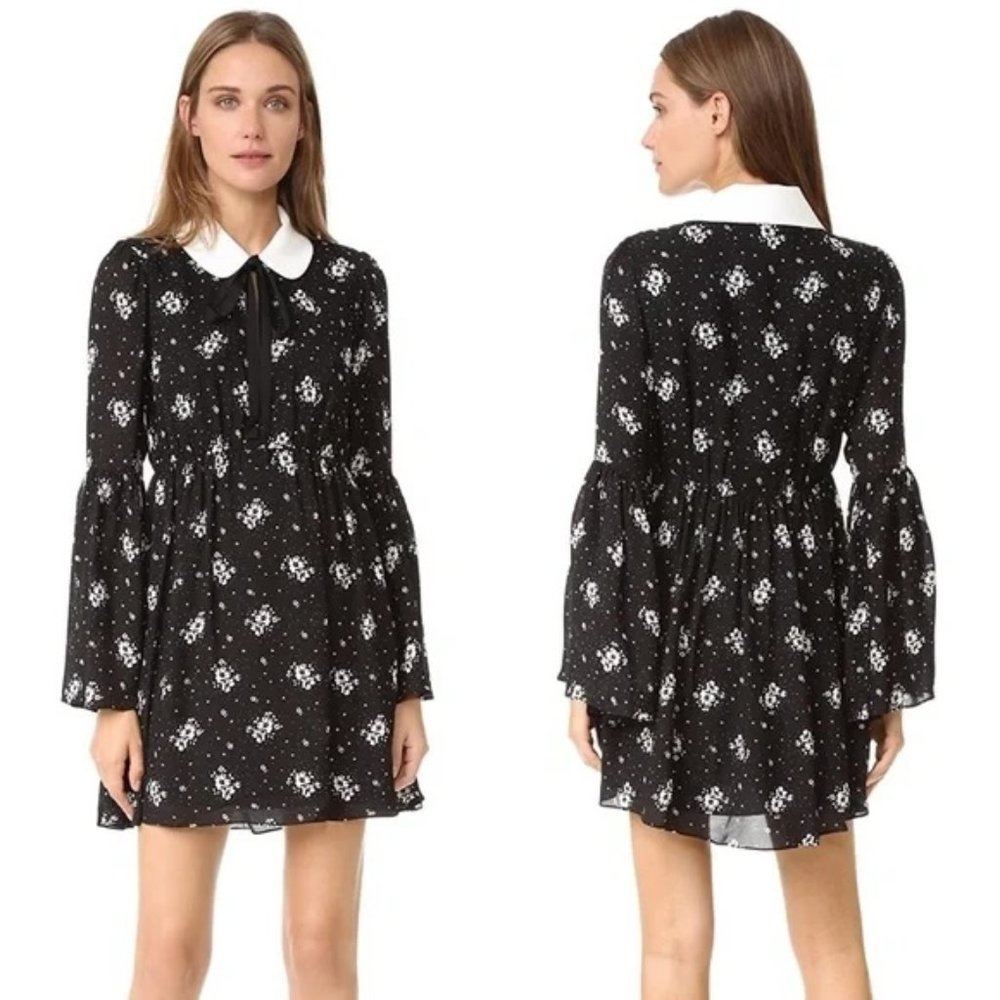 Cinq à Sept Lily Dress - Bell Sleeves, Mini, Black & Ivory